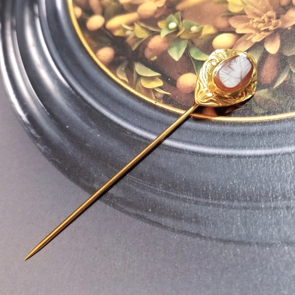 Antique Hard Stone Cameo Stick Pin PSCO - Picture 2 of 8